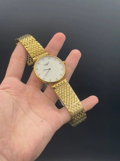 LGS Golden Chain With White Dial Quartz Watch