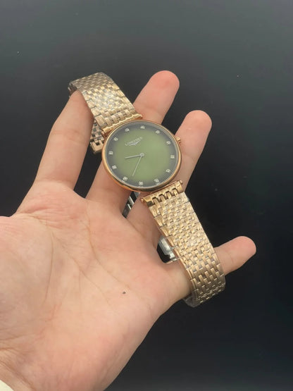 LGS Rose Gold Chain With Green Dial Quartz Watch