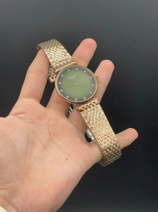 LGS Rose Gold Chain With Green Dial Quartz Watch