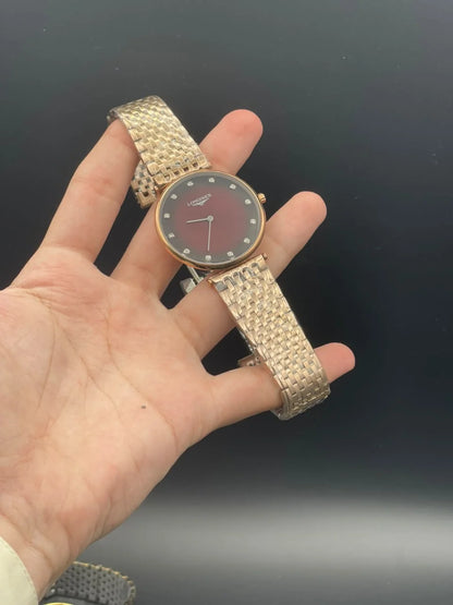 LGS Rose Gold Chain With Red Dial Quartz Watch
