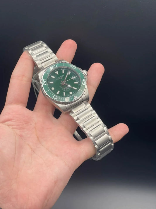 LGS Silver Chain With Green Dial And Rotatable Bezel Automatic Watch