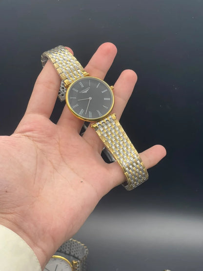 LGS Two Tone Chain With Black Dial Quartz Watch