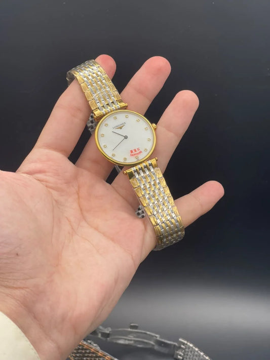 LGS Two Tone Golden And Silver Chain With White Dial Quartz Watch