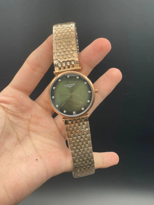 LGS Rose Gold Chain With Green Dial Quartz Watch