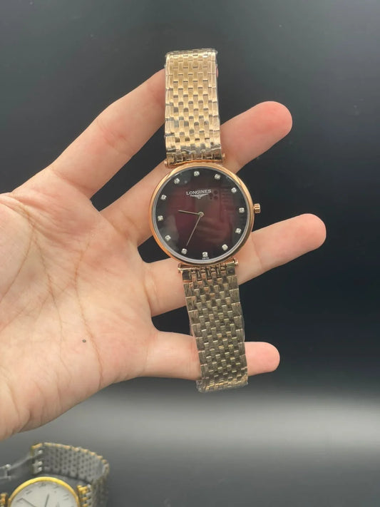 LGS Rose Gold Chain With Red Dial Quartz Watch