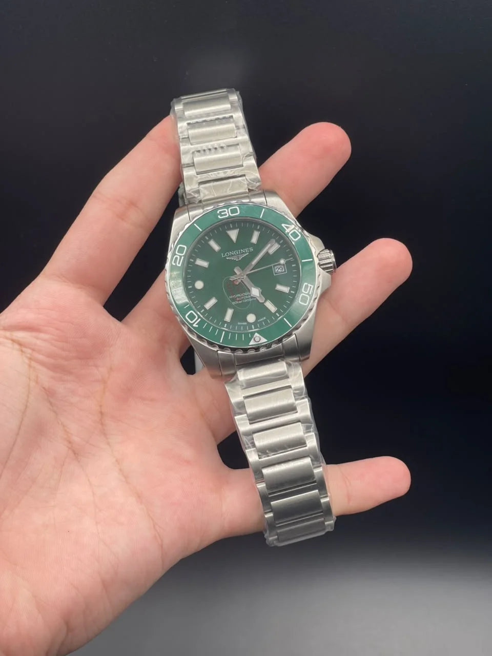 LGS Silver Chain With Green Dial And Rotatable Bezel Automatic Watch