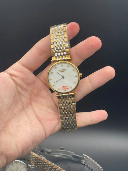 LGS Two Tone Golden And Silver Chain With White Dial Quartz Watch