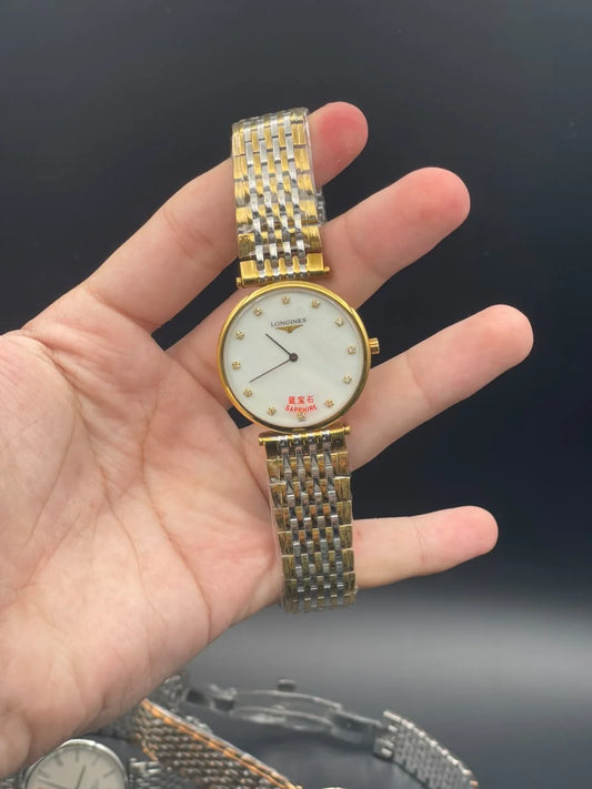 LGS Two Tone Golden And Silver Chain With White Dial Quartz Watch
