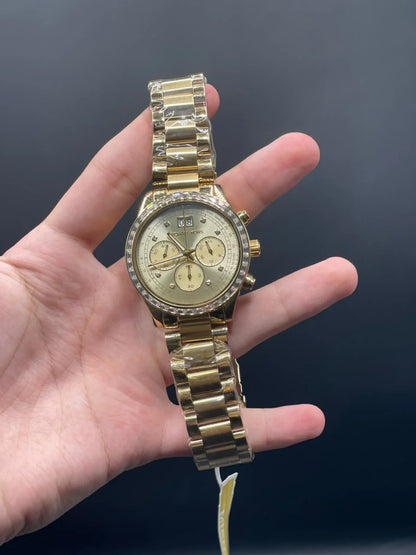 MK Golden Chain With Golden Chronograph Date Dial Quartz Watch