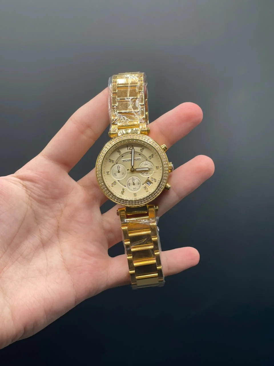 MK Golden Chain With Golden Chronograph Dial Quartz Watch