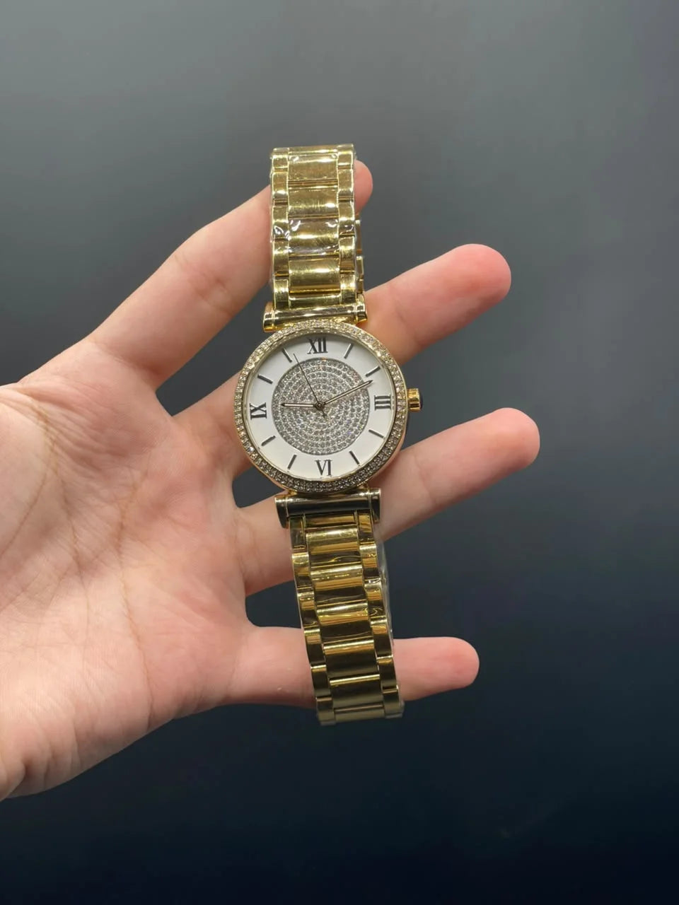 MK Golden Chain With White Diamond Dial Quartz Watch