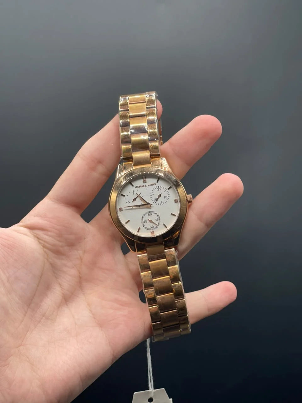 MK Rose Gold Chain With White Chronograph Dial Quartz Watch