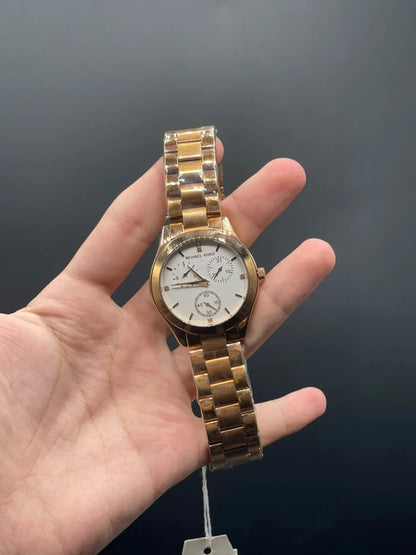 MK Rose Gold Chain With White Chronograph Dial Quartz Watch