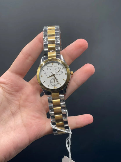MK Two Tone Chain With White Chronograph Dial Quartz Watch
