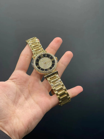 MK Golden Chain With Black Diamond Dial Quartz Watch