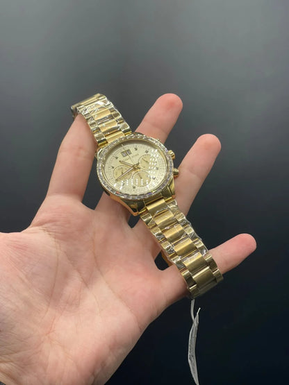 MK Golden Chain With Golden Chronograph Date Dial Quartz Watch