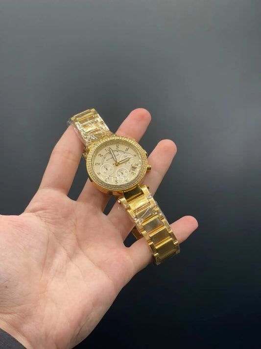 MK Golden Chain With Golden Chronograph Dial Quartz Watch