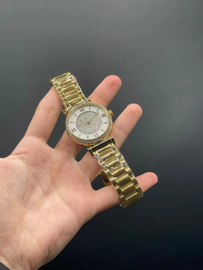 MK Golden Chain With White Diamond Dial Quartz Watch