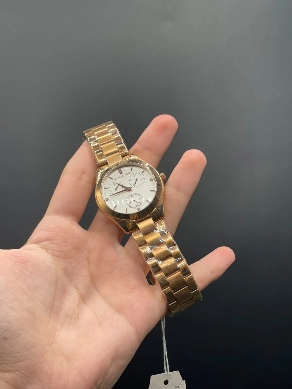 MK Rose Gold Chain With White Chronograph Dial Quartz Watch