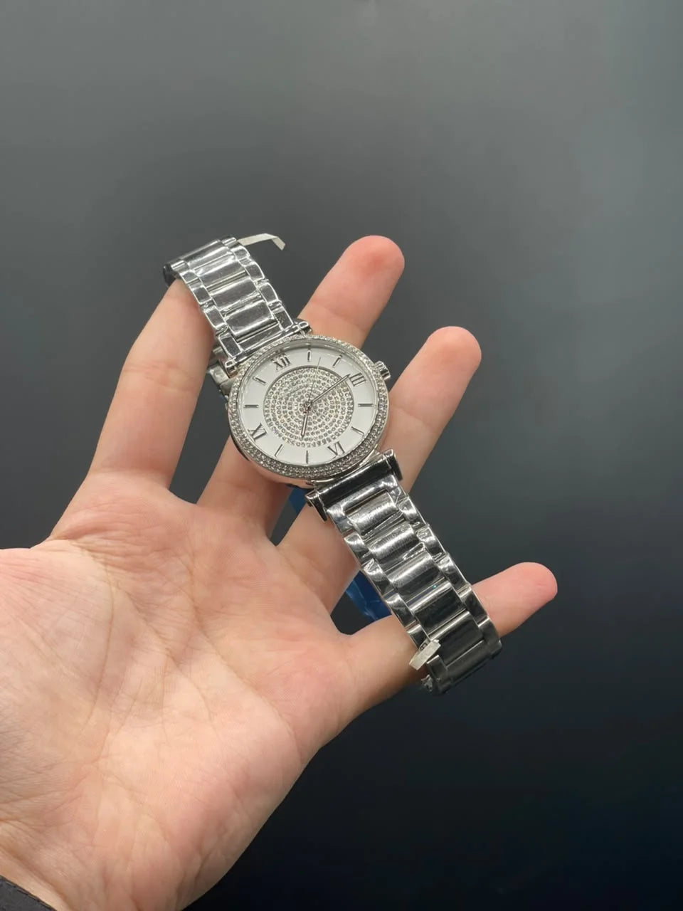 MK Silver Chain With White Diamond Dial Quartz Watch