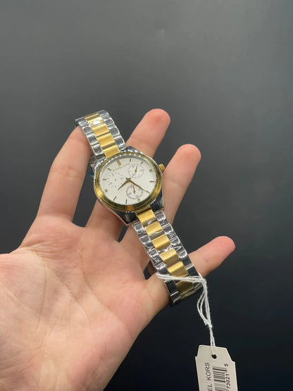 MK Two Tone Chain With White Chronograph Dial Quartz Watch