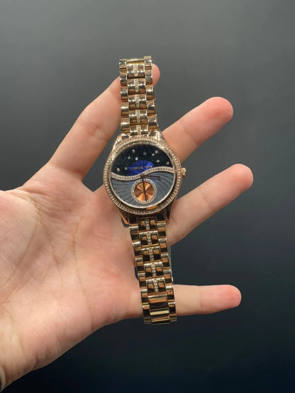 Mk Rose Gold Chain With Black Starry Dial Quartz Watch