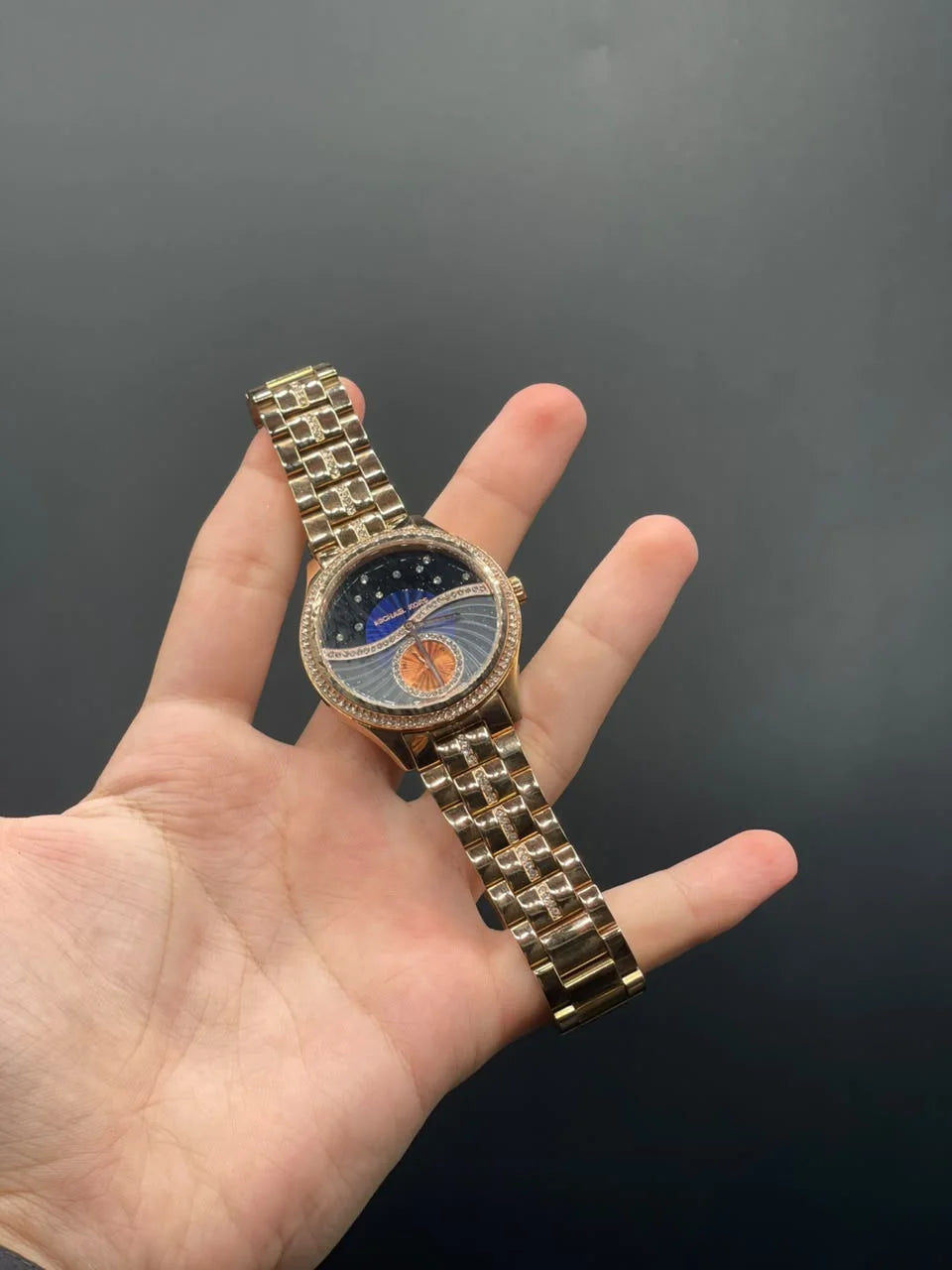 Mk Rose Gold Chain With Black Starry Dial Quartz Watch