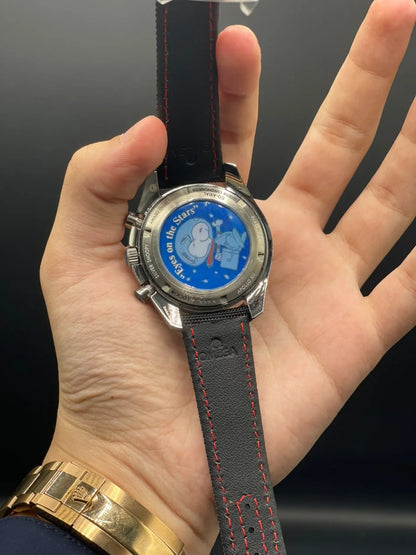 OM Black Strap With Black Chronograph Snoopy Dial Automatic Watch