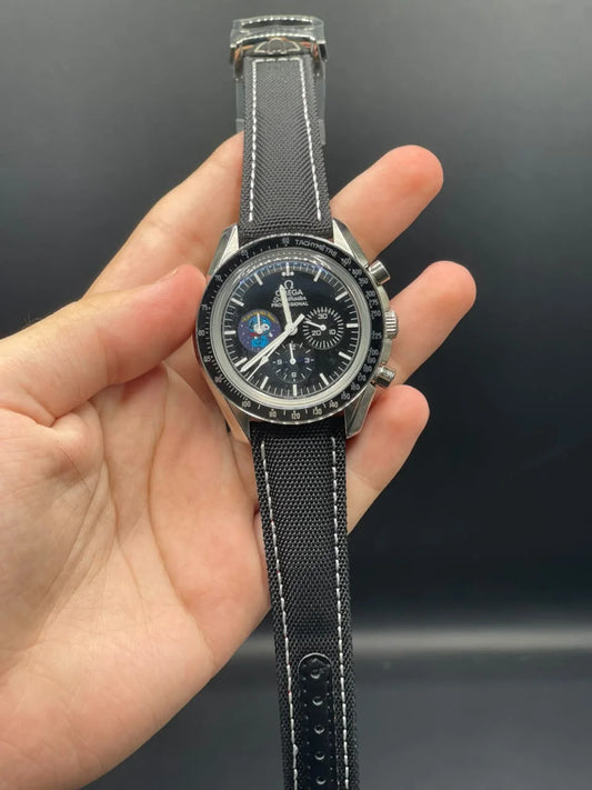 OM Black Strap With Black Chronograph Snoopy Dial Automatic Watch