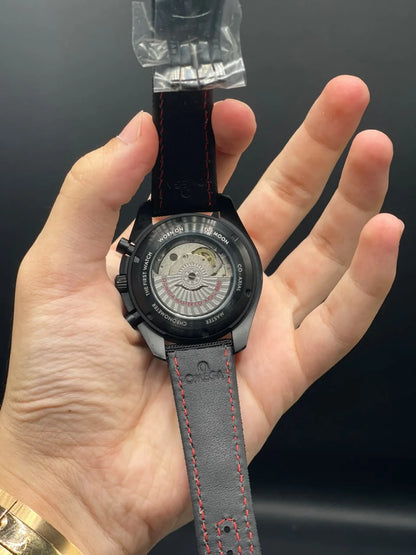OM Black Strap With Matte Black Chronograph Dial Automatic Watch