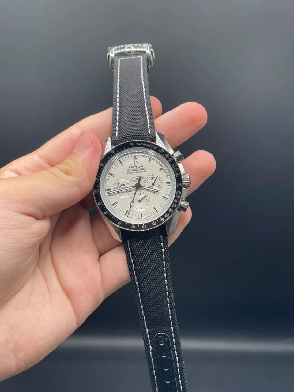 OM Black Strap With White Chronograph Snoopy Dial Automatic Watch