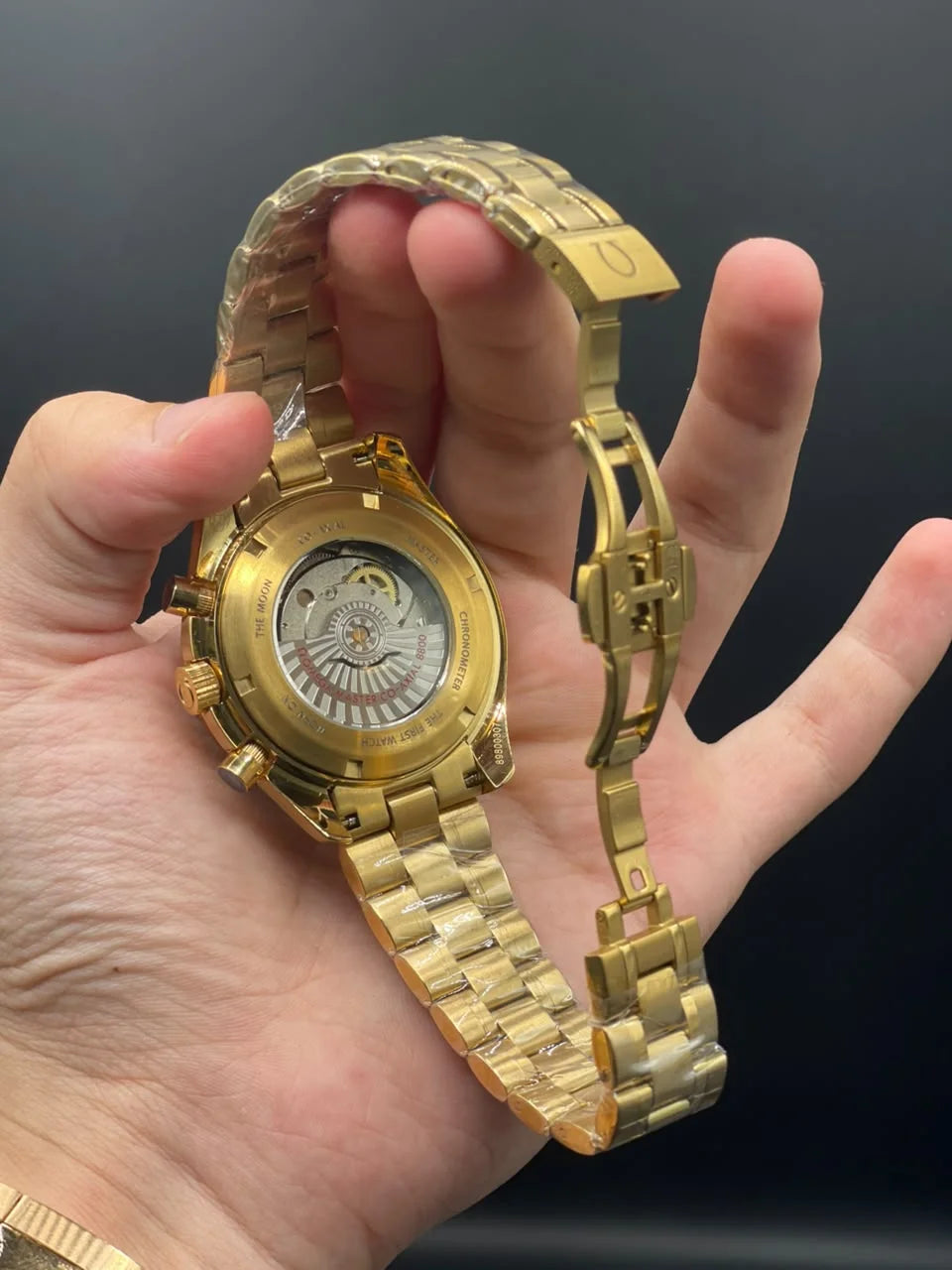 OM Golden Chain With Green Chronograph Dial Automatic Watch