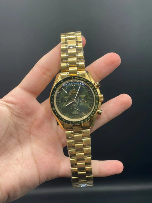 OM Golden Chain With Green Chronograph Dial Automatic Watch