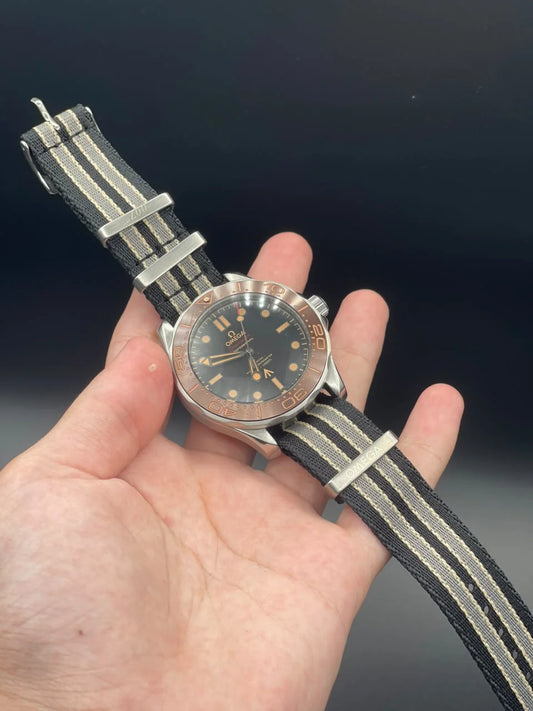OM Gray And Black Strap With Black Dial And Brown Rotatable Bezel Automatic Watch