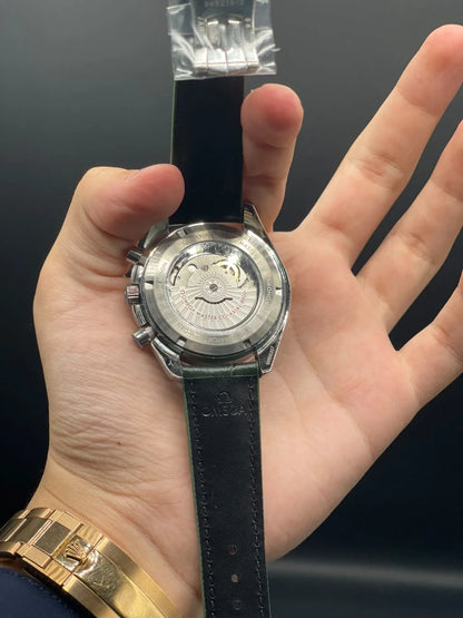 OM Green Strap With White And Green Chronograph Dial Automatic Watch