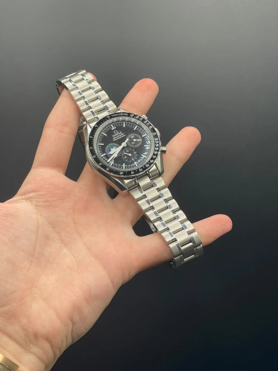OM Silver Chain With Black Chronograph Dial Snoopy Edition Automatic Watch