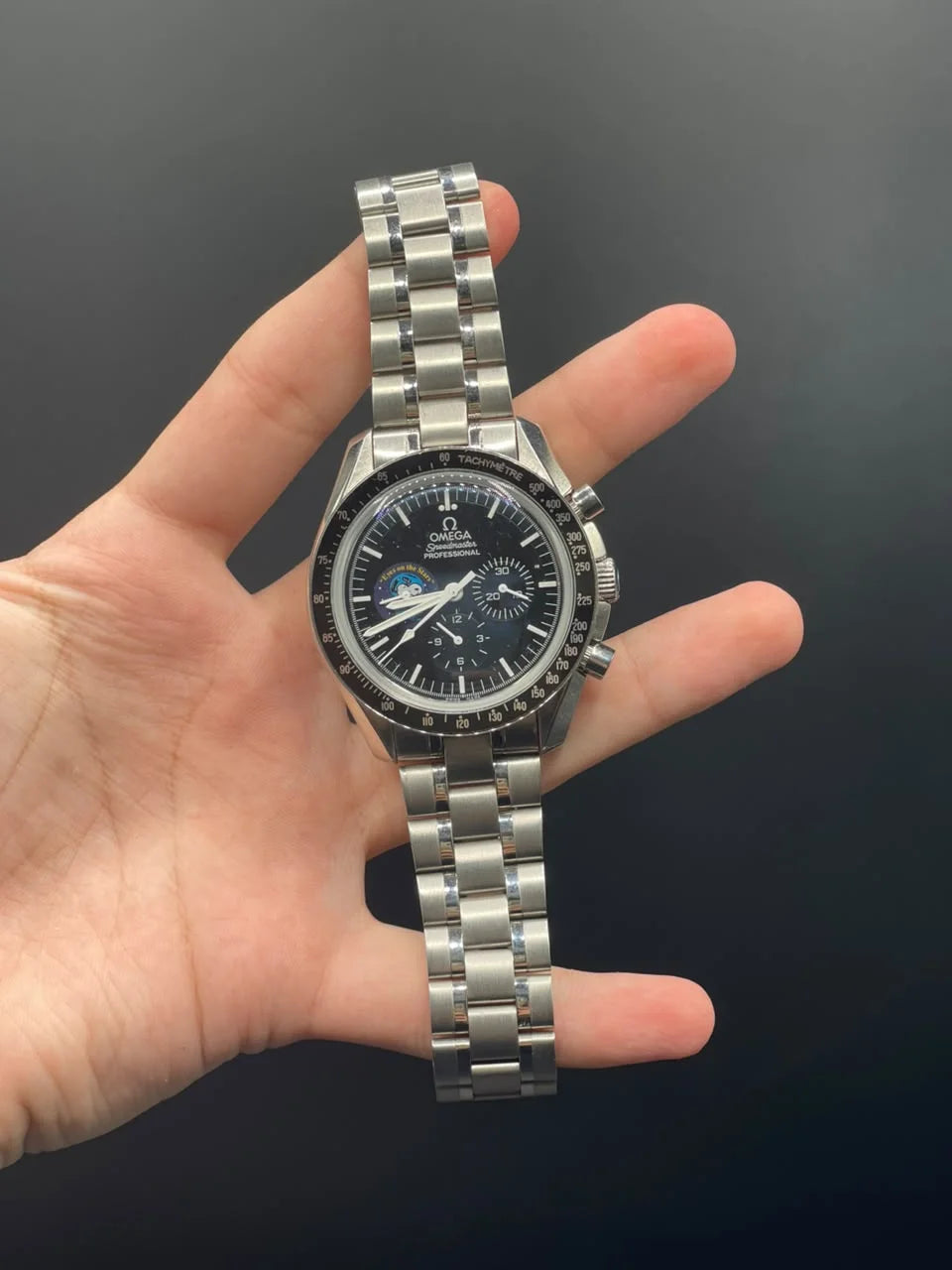 OM Silver Chain With Black Chronograph Dial Snoopy Edition Automatic Watch