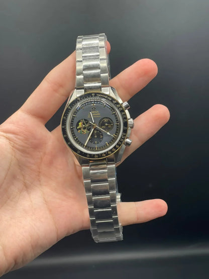 OM Silver Chain With Gray And Gold Chronograph Dial Automatic Watch