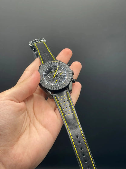 OM Yellow And Black Strap With Black Meteorite Chronograph Dial Automatic Watch