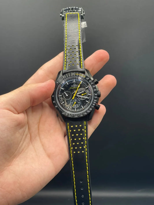 OM Yellow And Black Strap With Black Meteorite Chronograph Dial Automatic Watch
