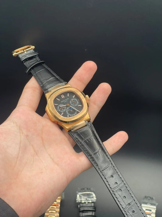 PP Black Strap With Black Chronograph And Moonphase Dial Automatic Watch