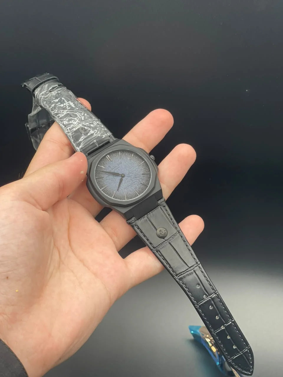 PP Black Strap With Blue Slim Dial And Black Bezel Quartz Watch