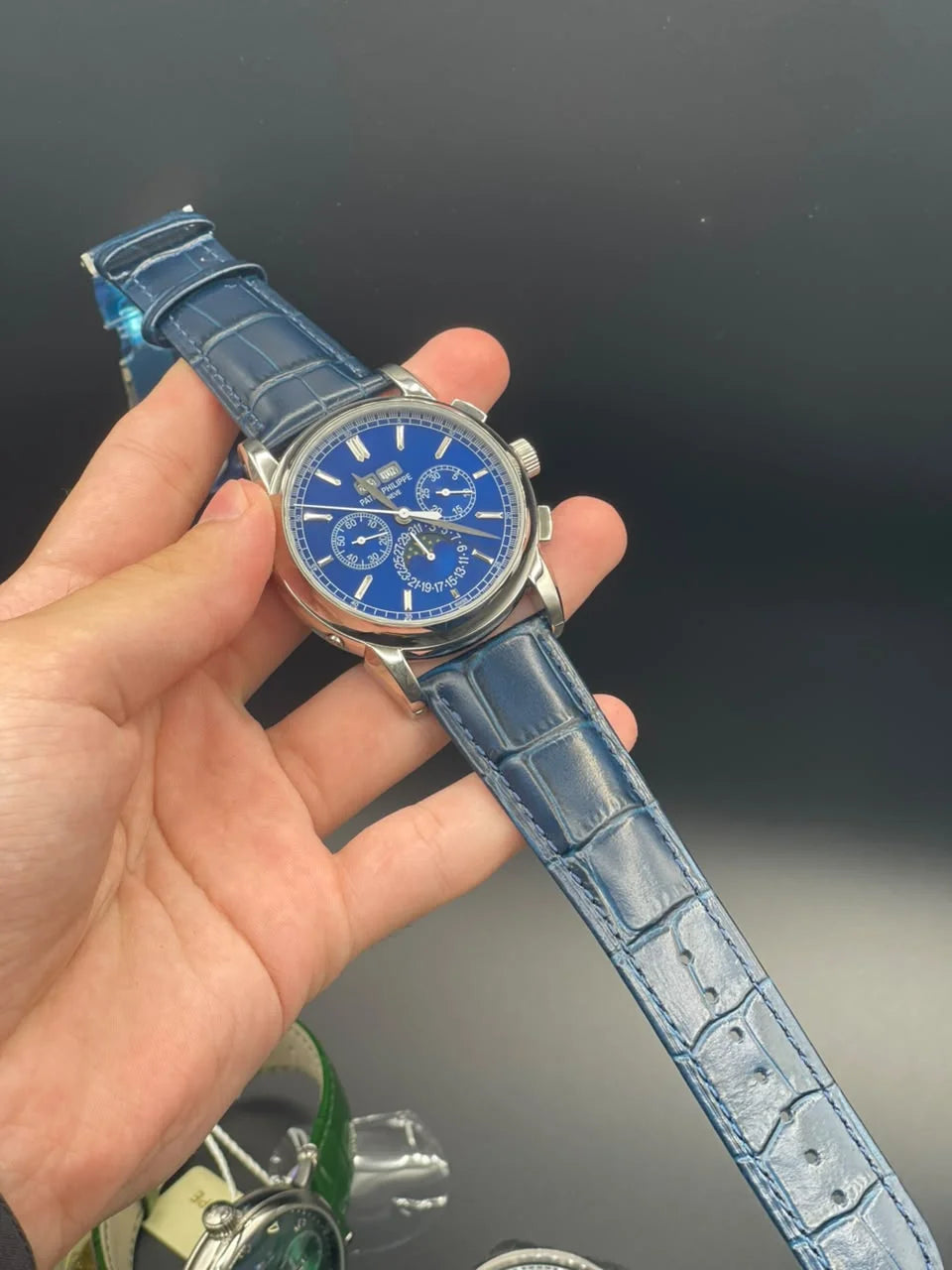 PP Blue Strap With Blue Chronograph Moonphase Dial Automatic Watch