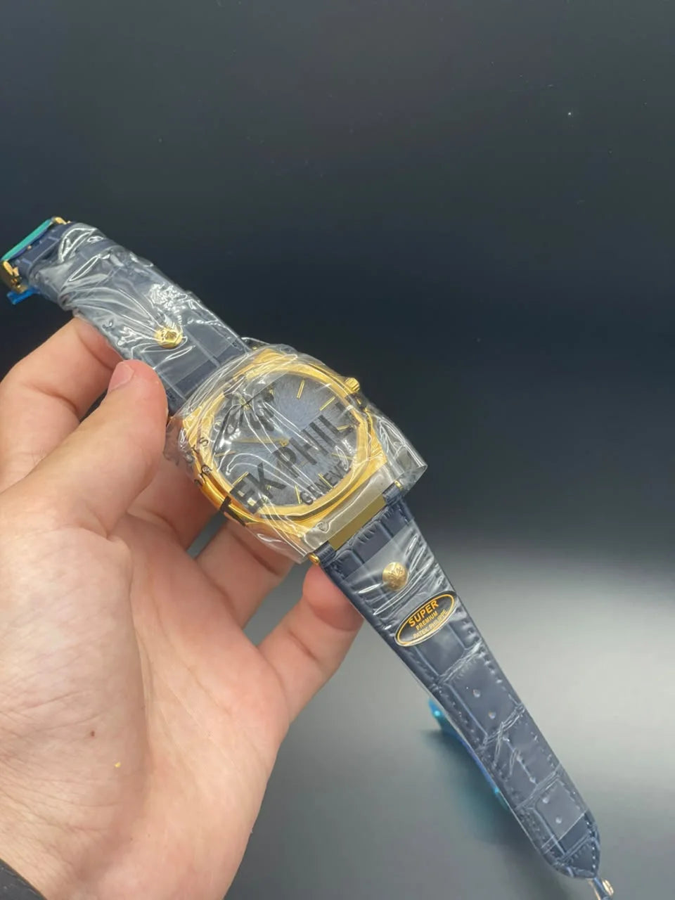 PP Blue Strap With Blue Slim Dial And Golden Bezel Quartz Watch