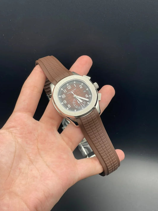 PP Brown Rubber Strap With Brown Dial And Silver Bezel Automatic Watch