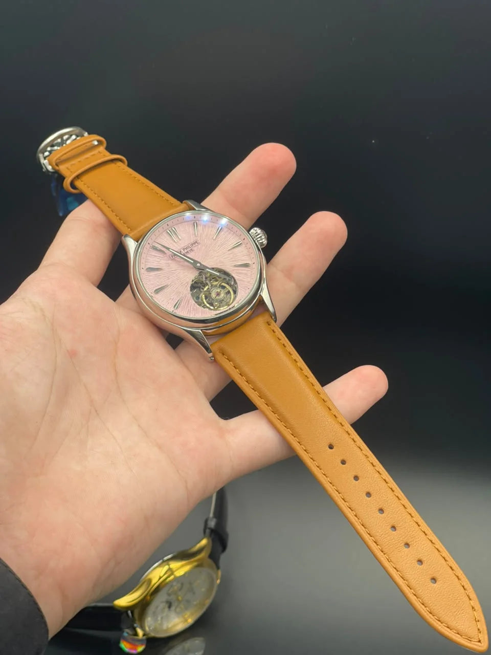 PP Brown Strap With Pink Open Heart Dial Automatic Watch