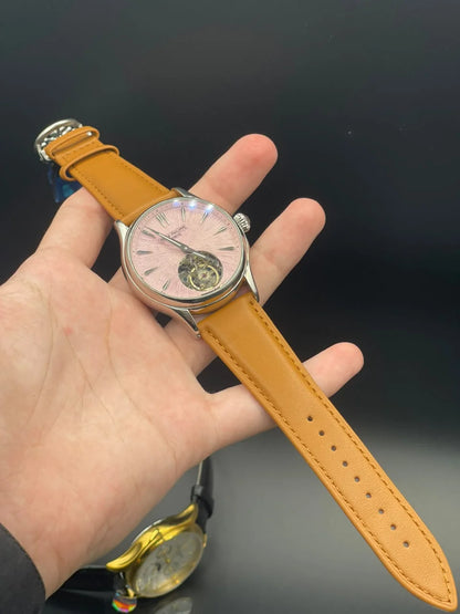 PP Brown Strap With Pink Open Heart Dial Automatic Watch