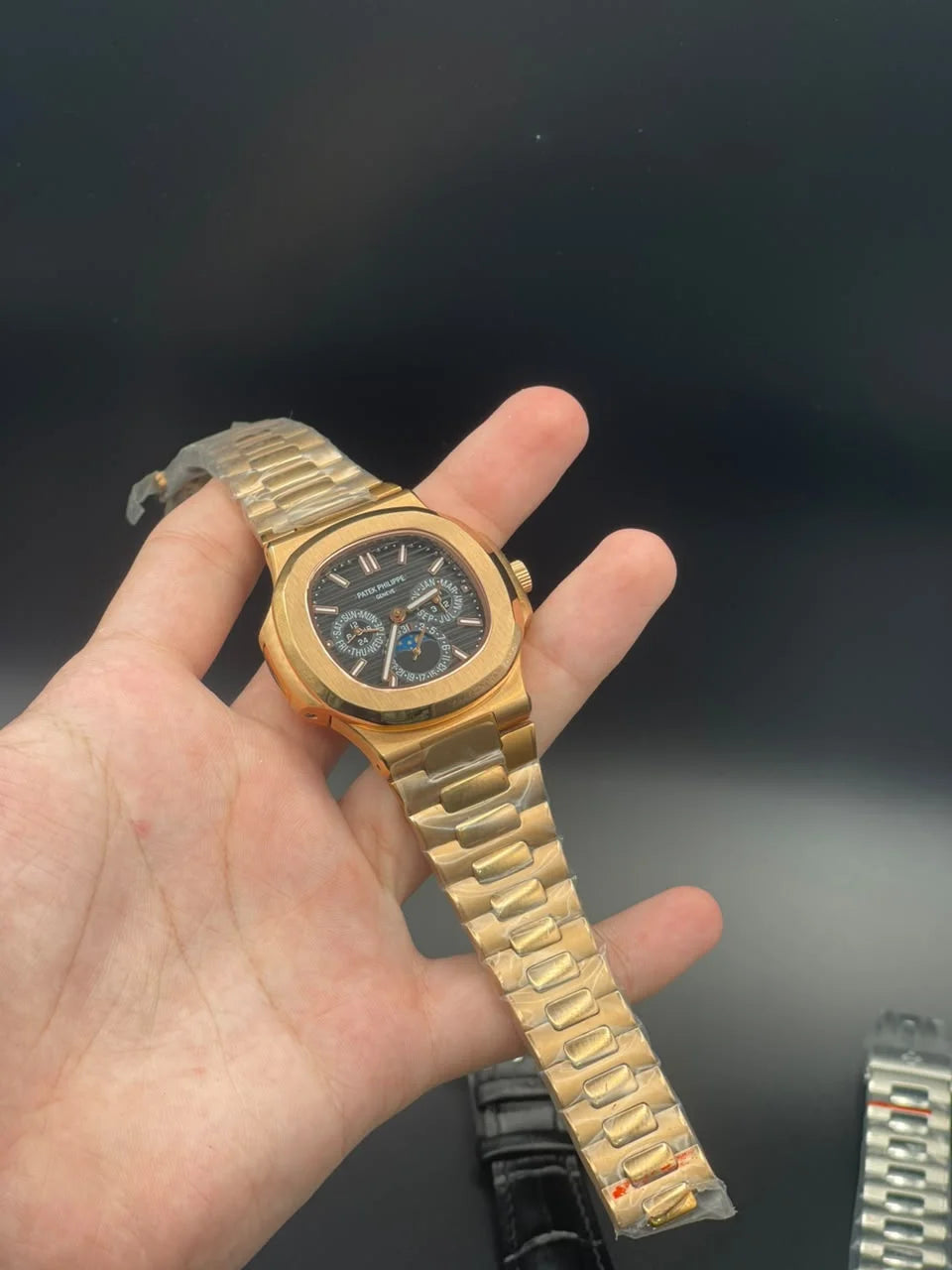 PP Gold Chain With Black Chronograph Moonphase Dial Automatic Watch
