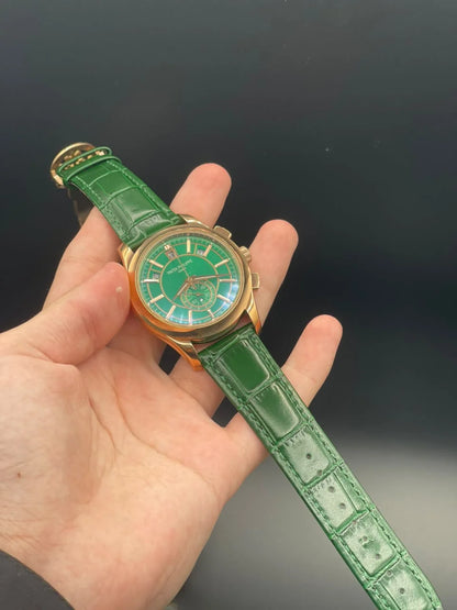 PP Green Strap With Green And Rose Gold Chronograph Dial Automatic Watch