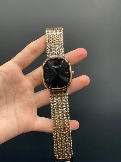 PP Rose Gold Mesh Chain With Black Dial Quartz Watch